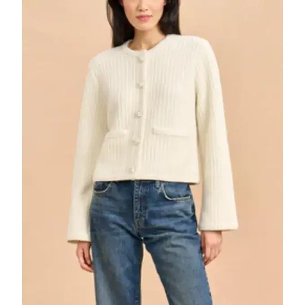 La Ligne Womens Wool Cashmere Ville Ivory Cardigan Jacket Sz XS Luxury